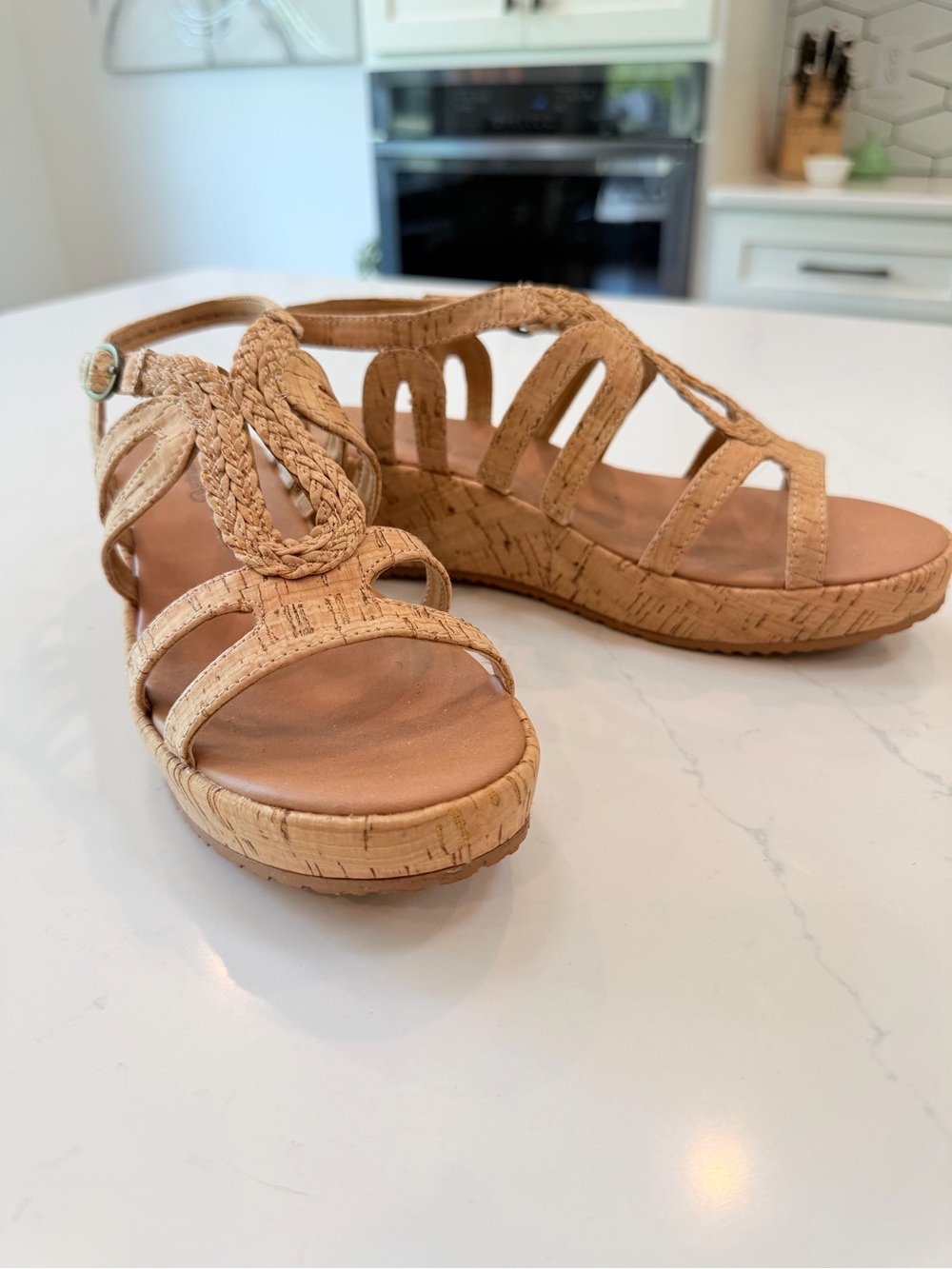 Brand new women’s dress heels, baretraps size 7 fit’s 8  Cork Wedge Sandals
